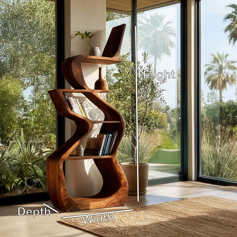 Sculptural Wooden Bookshelf For Living Room Corner