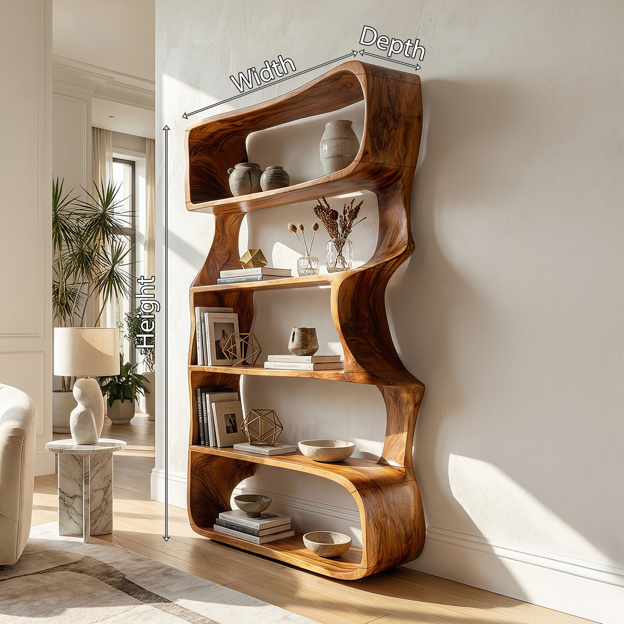 Organic Wooden Bookshelf For Home Storage Display