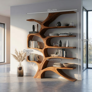 Contemporary Sculpted Wooden Bookshelf For Living Room Decor
