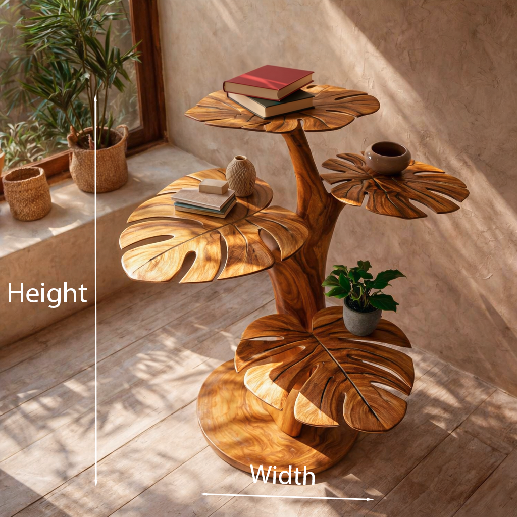 Handmade Wood Side Table With Leaf-shape Tabletop For Lounge