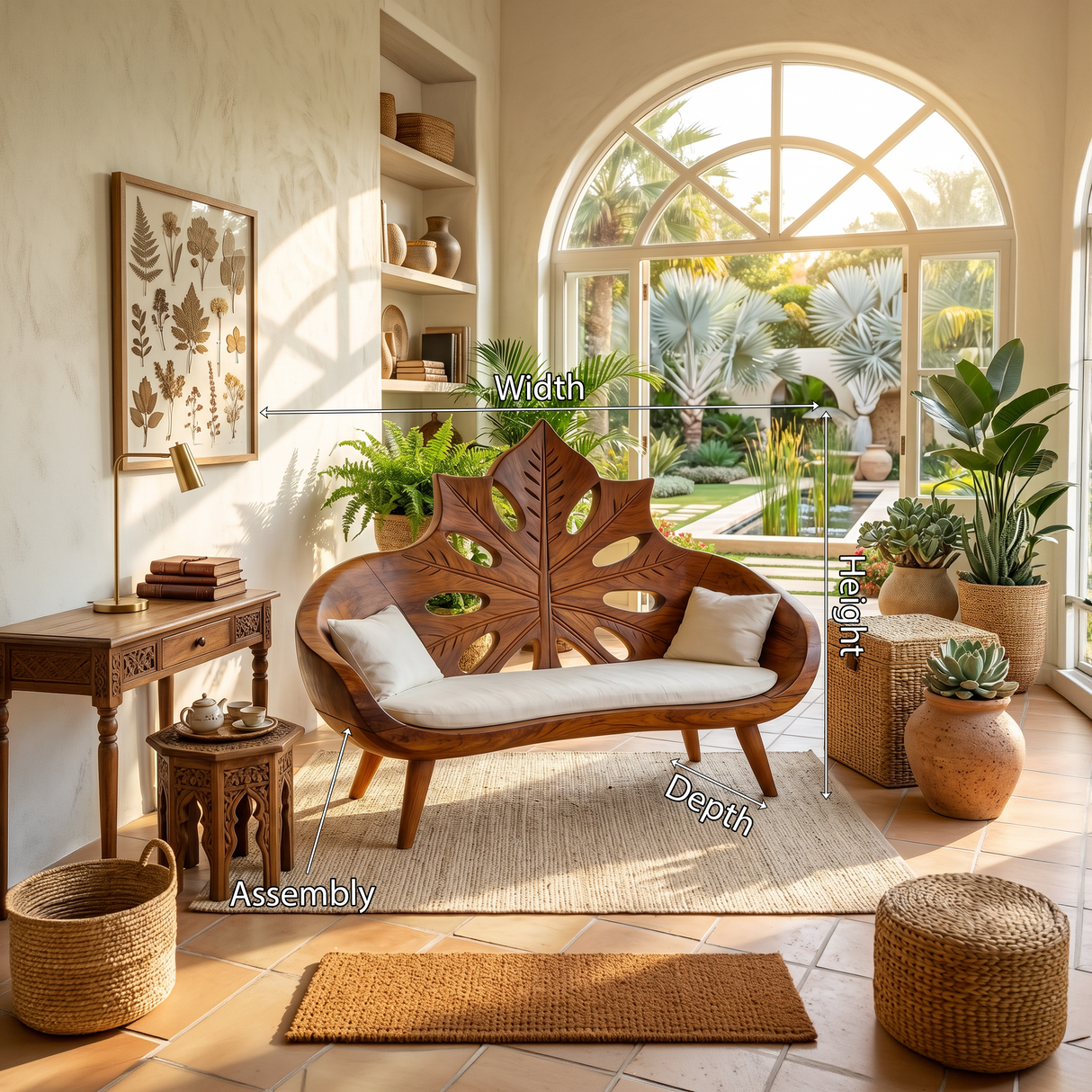 Contemporary Sunburst Leaf Back Bench For Lounge Interior Space
