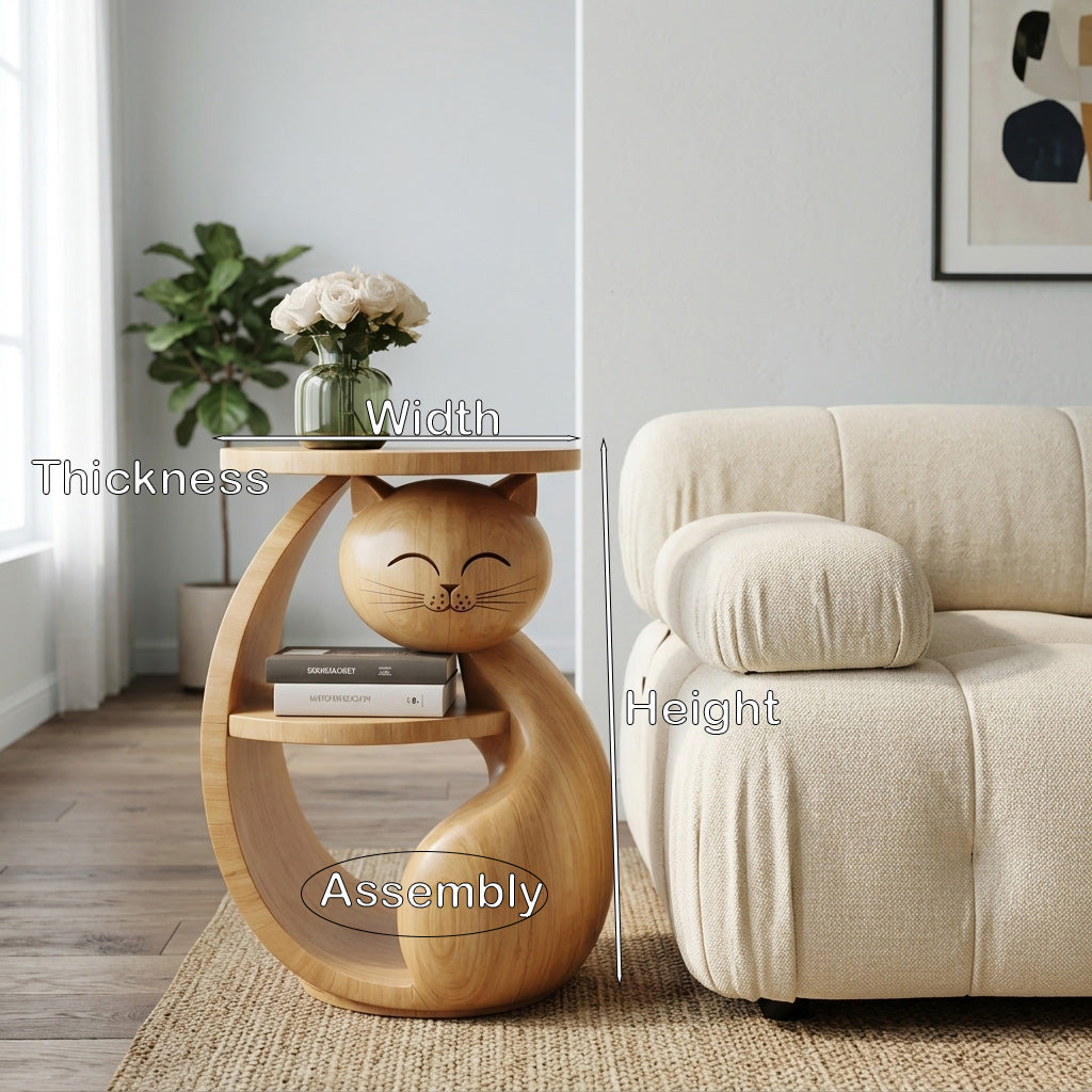 Whimsical Cat Shaped Wooden Side Table For Bedroom