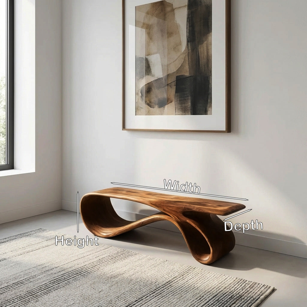 Curved Natural Wood Bench For Contemporary Living Room Decor