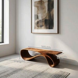 Curved Natural Wood Bench For Contemporary Living Room Decor