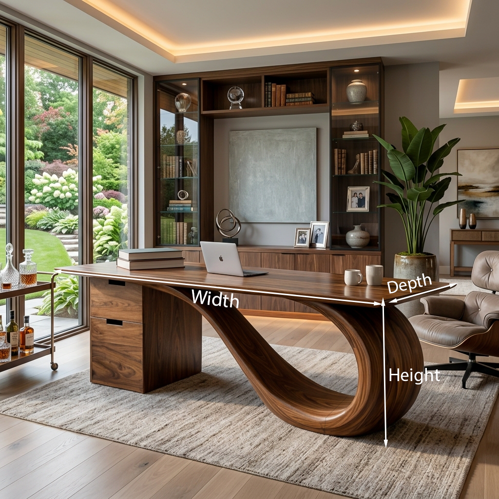 Modern Wooden Desk With Curved Base For Office