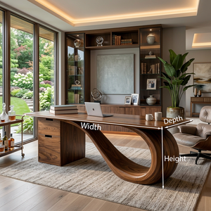 Modern Wooden Desk With Curved Base For Office