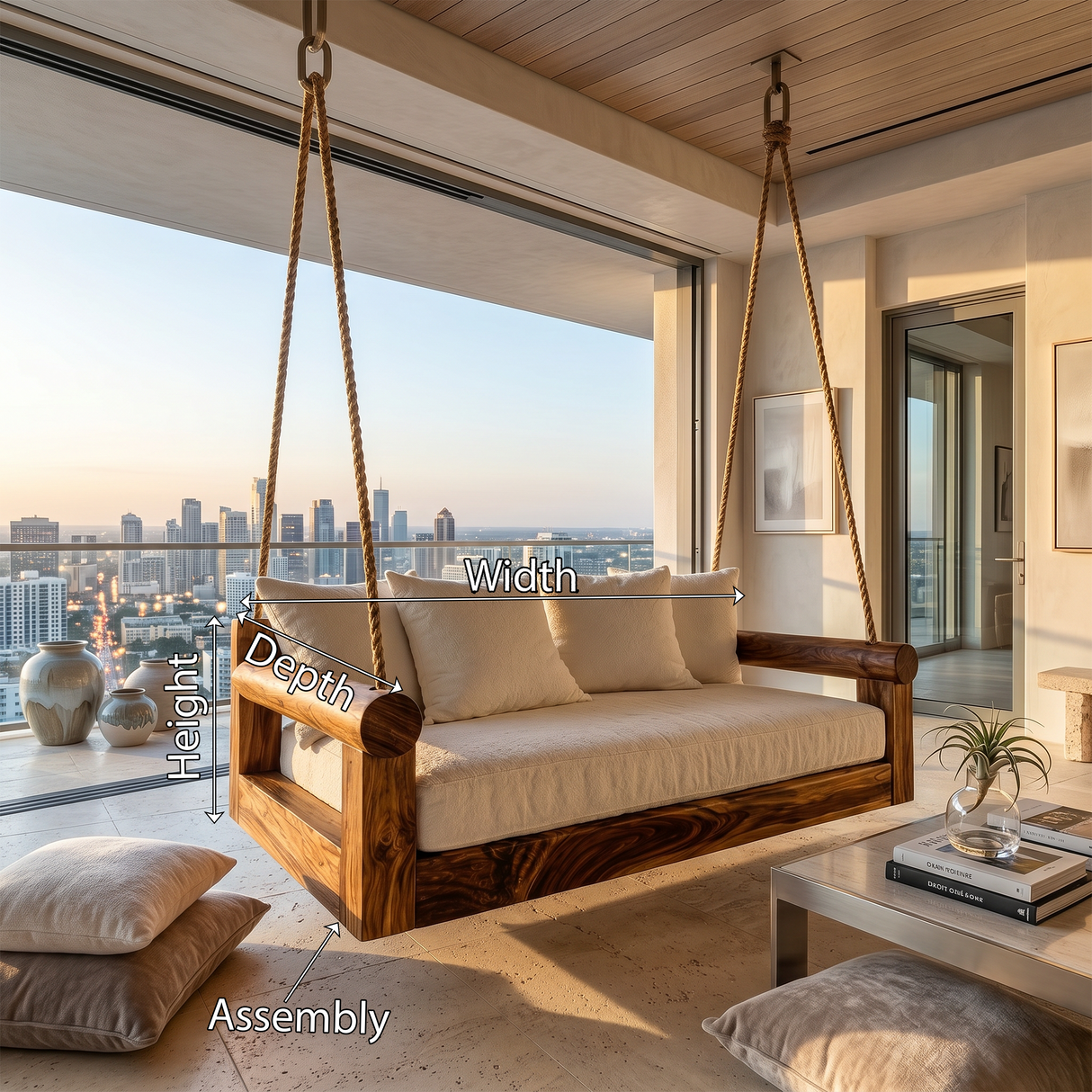 Contemporary Hanging Sofa Swing City View Luxury Apartment