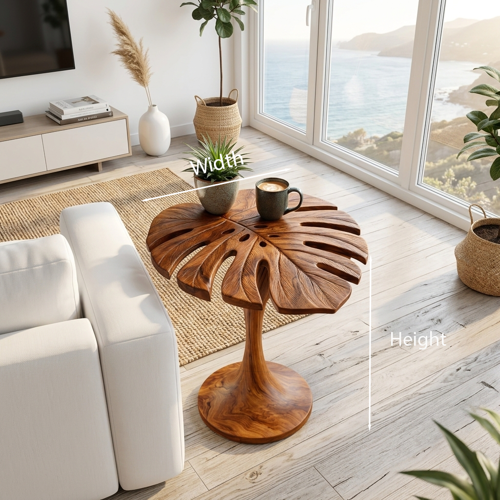 Handmade Wooden Side Table Leaf Shape Top For Sofa Side