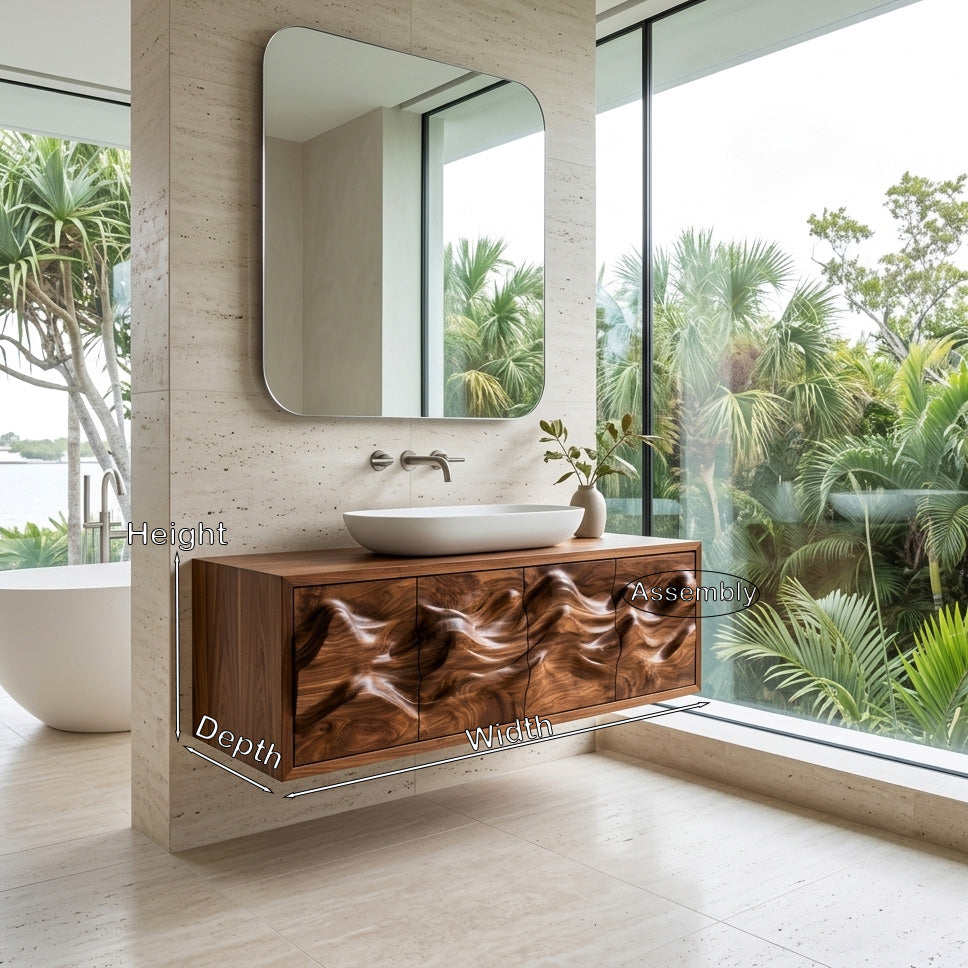 Organic Bathroom Vanity With Carved Mountain Front For Luxury Bathroom