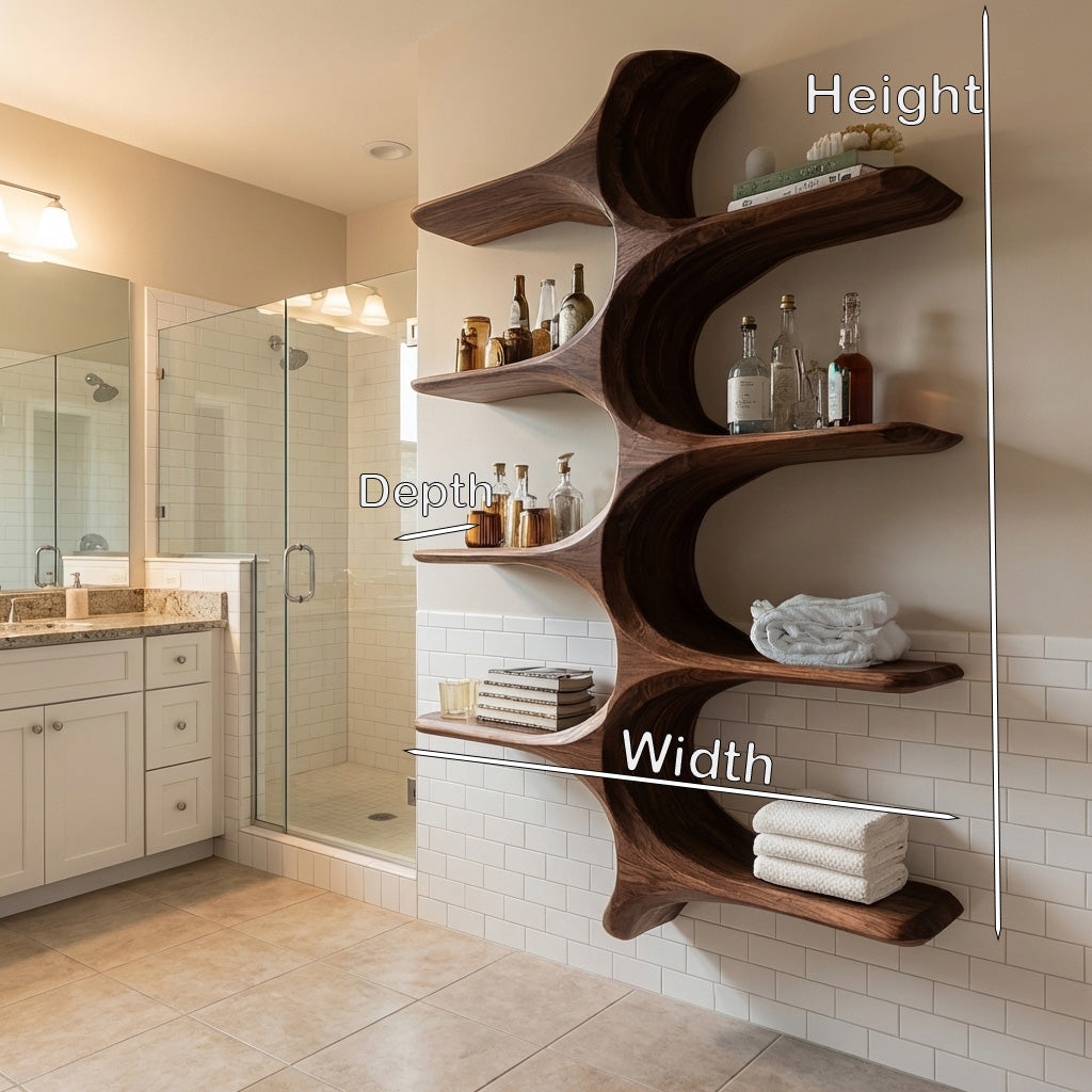 Organic Sculptural Natural Wood Bathroom Shelf For Spa