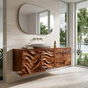Modern Wave Carved Floating Bathroom Vanity For Master Bathroom