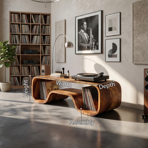 Japandi Curved Record Player Stand Audiophile Room