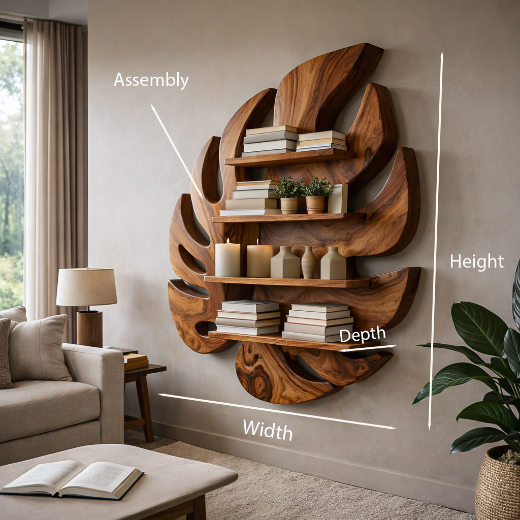 Modern Wooden Leaf Floating Bookshelf For Living Room