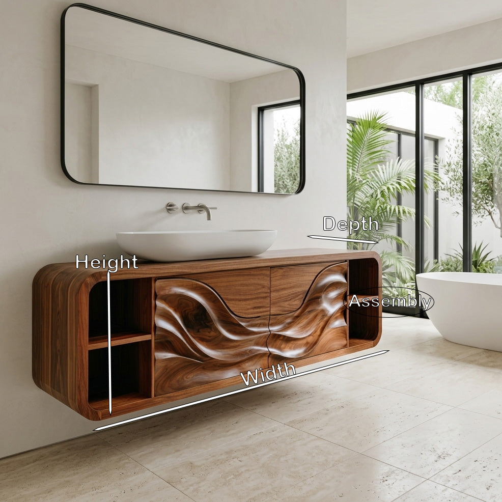 Organic Floating Bathroom Cabinet With Open Shelves For Spa Bathroom