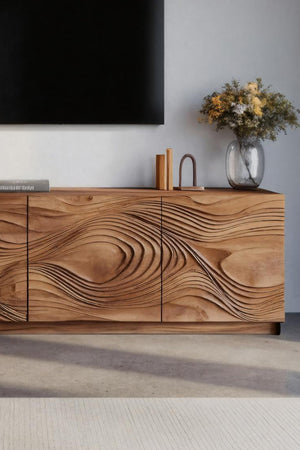 Artistic TV Console With Wave Pattern For Elegant Living Room
