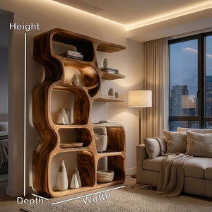 Minimalist Artistic Natural Wood Bookshelf For Living Room
