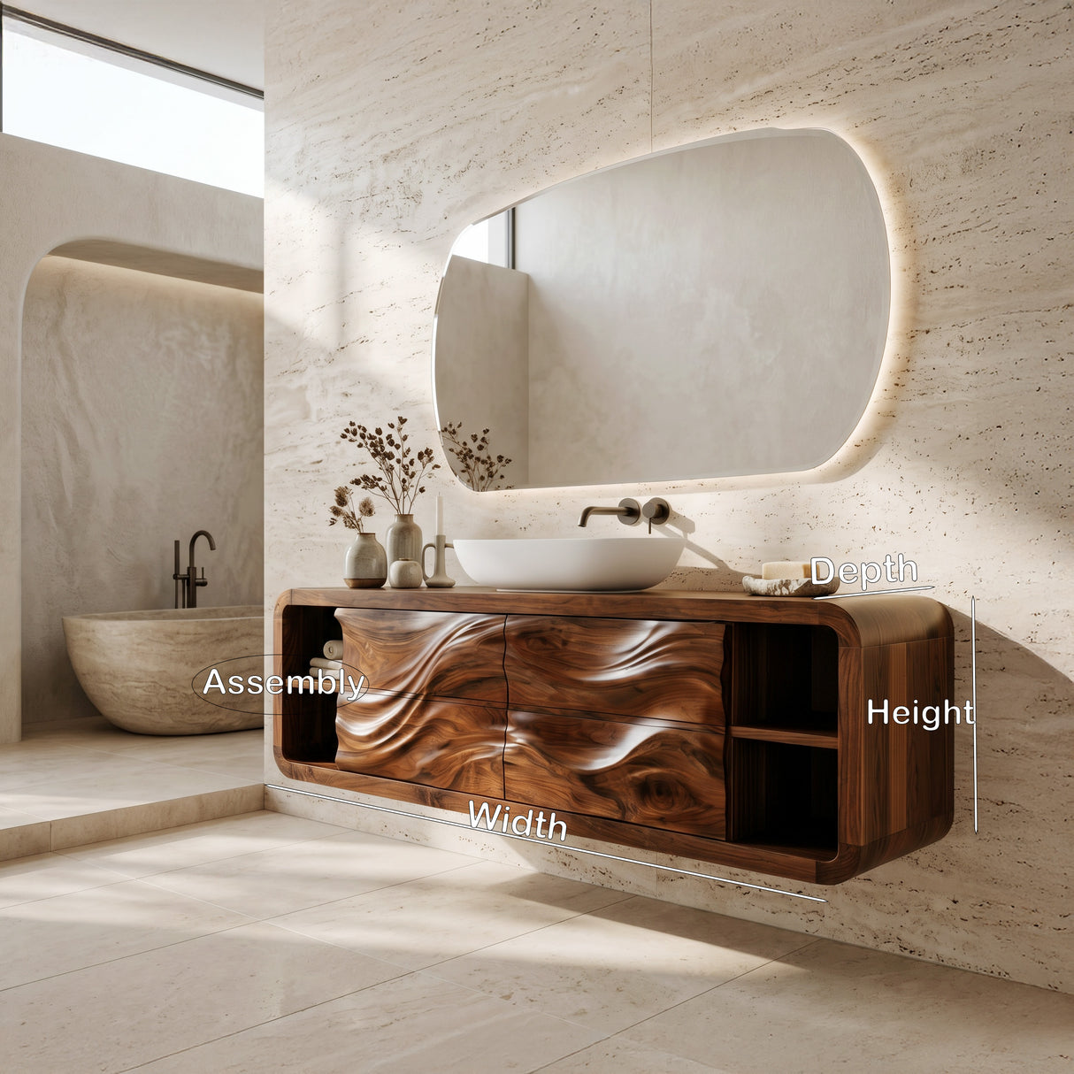 Handcrafted Floating Bathroom Cabinet With Open Shelf Sides For Bathroom