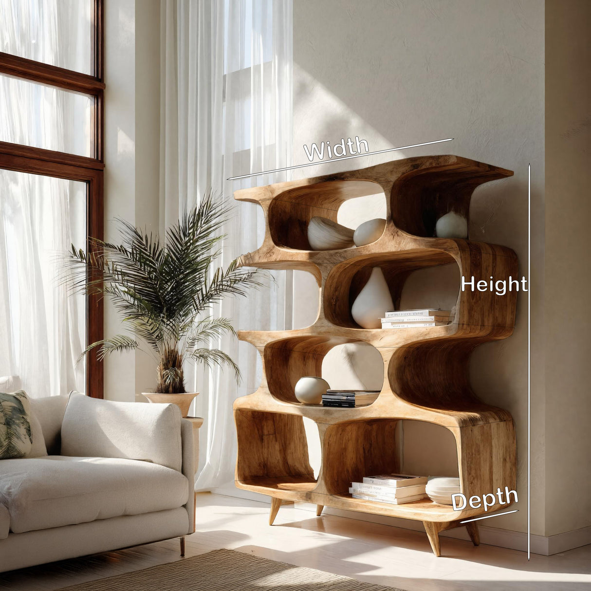 Modern Open Wooden Bookshelf For Beach House