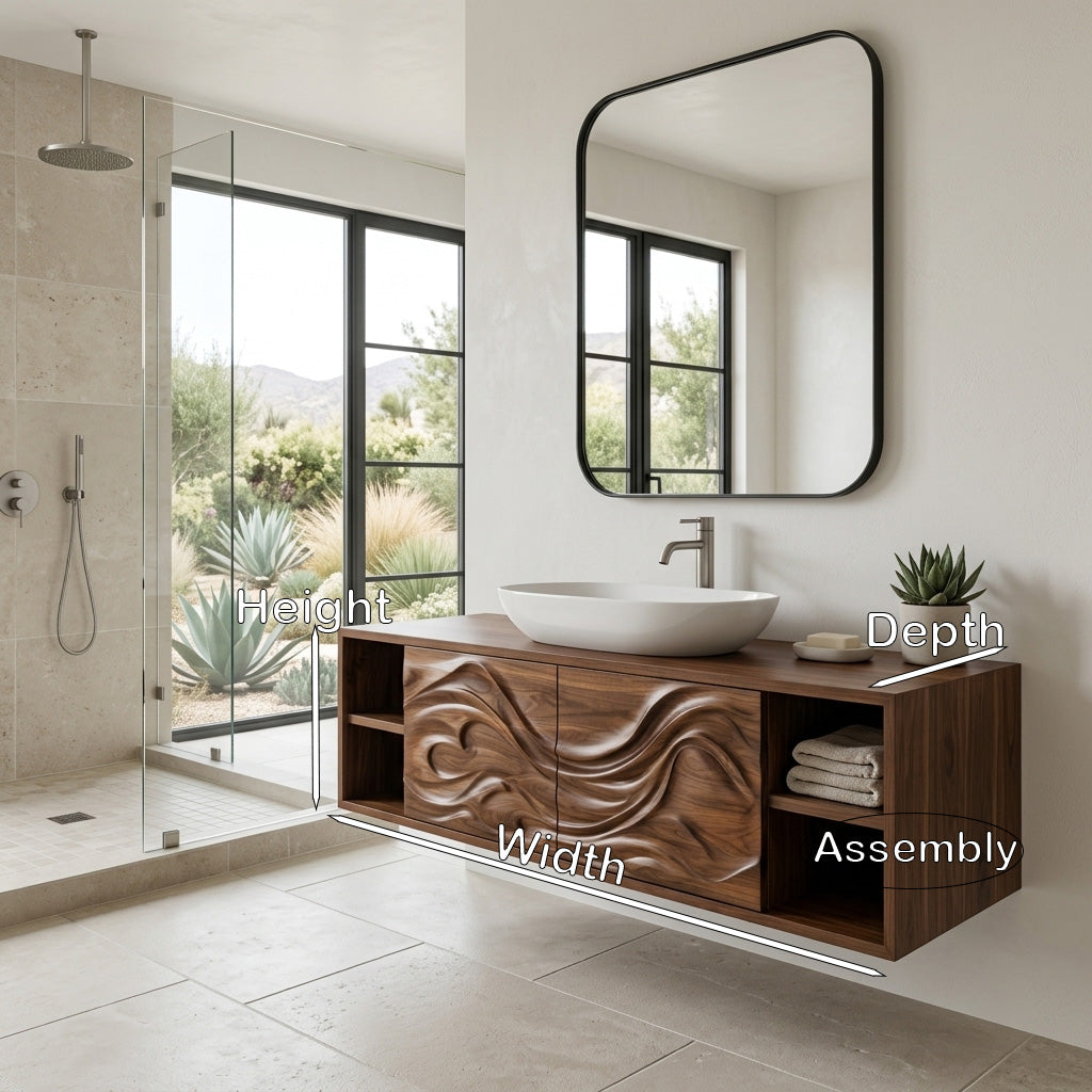 Modern Wave Carved Floating Bathroom Vanity For Designer Bathroom