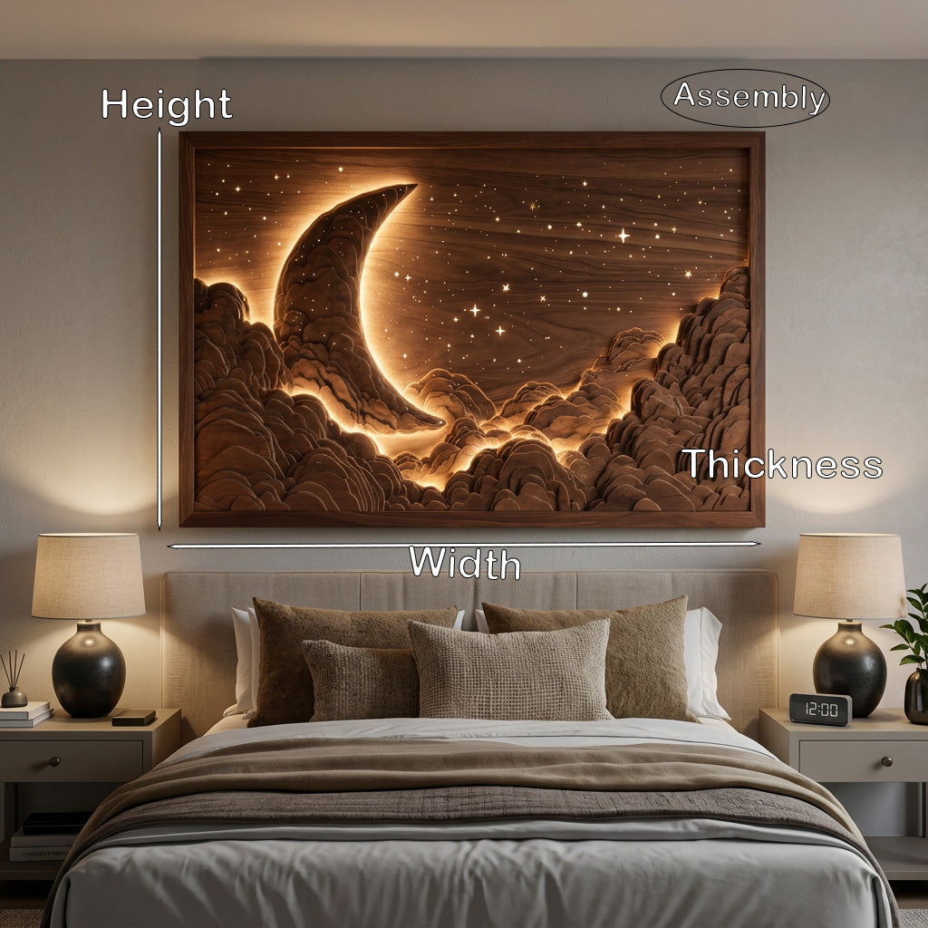Handcrafted Moon Stars Wooden Wall Art For Bedroom