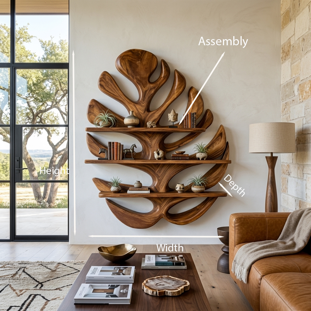 Wood Monstera Leaf Bookshelf For Modern Minimalist Home