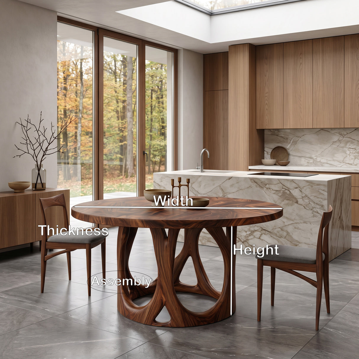 Modern Round Dining Table With Carved Sculptural Leg For Kitchen