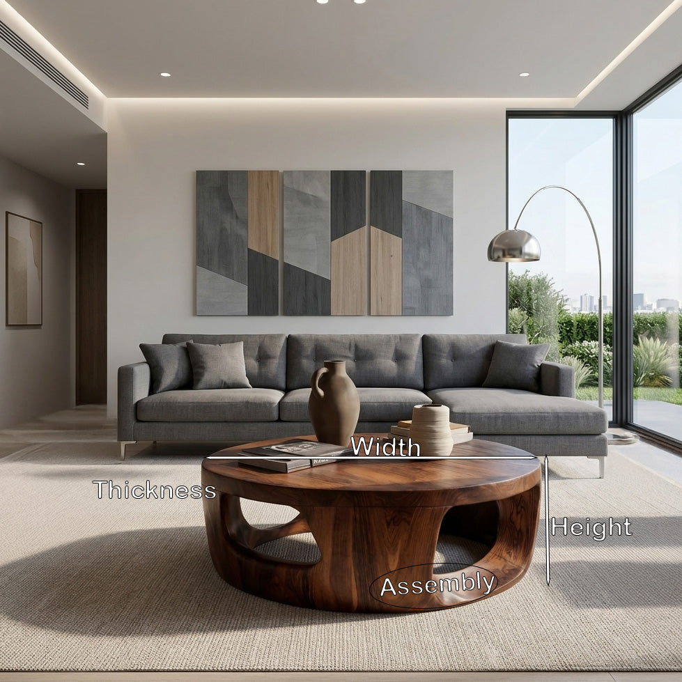 Contemporary Round Coffee Table With Open Cut Base For Living