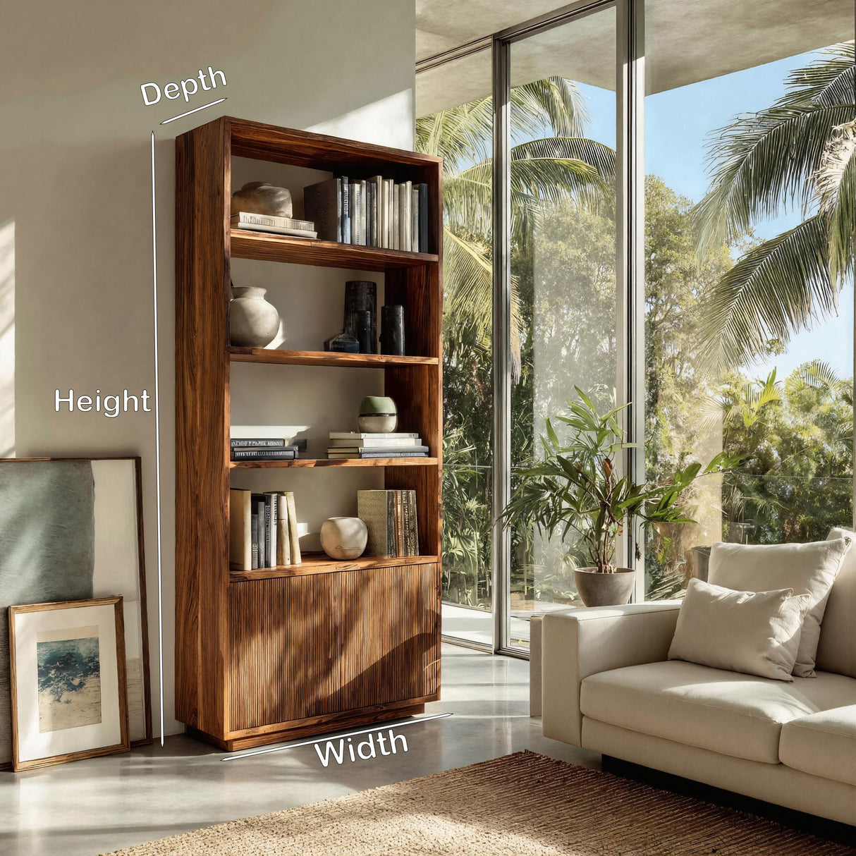 Minimal Wooden Bookcase For Coastal Living Room