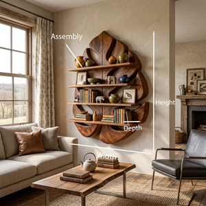 Wooden Leaf Bookshelf For Living Room Plant And Book Display