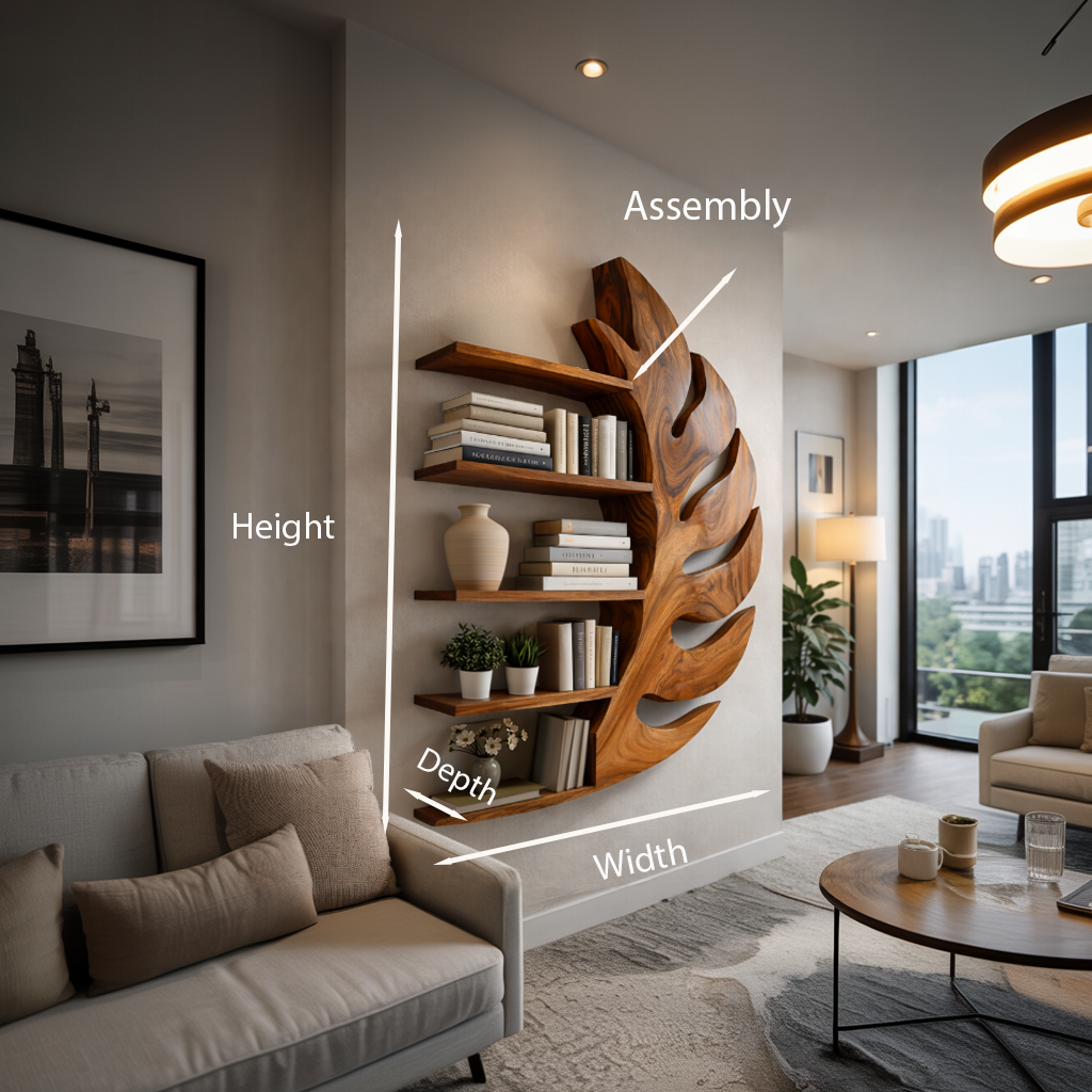 Contemporary Wooden Leaf Shape Floating Bookshelf For Home Decor