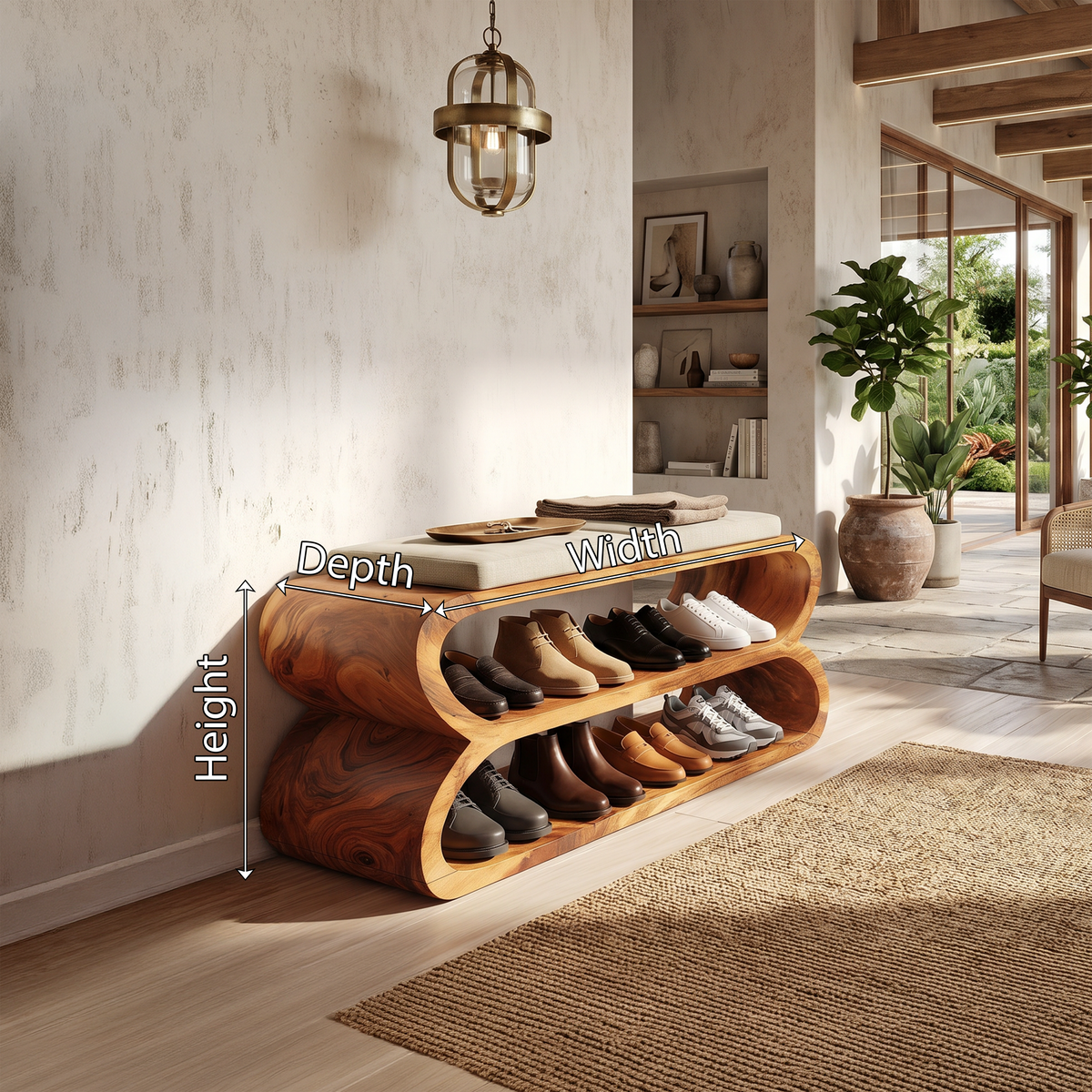 Mid Century Shoe Bench Storage For Foyer Entryway Placement