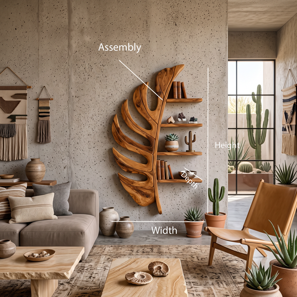 Artistic Wooden Leaf Statement Wall Bookshelf For Elegant Interiors
