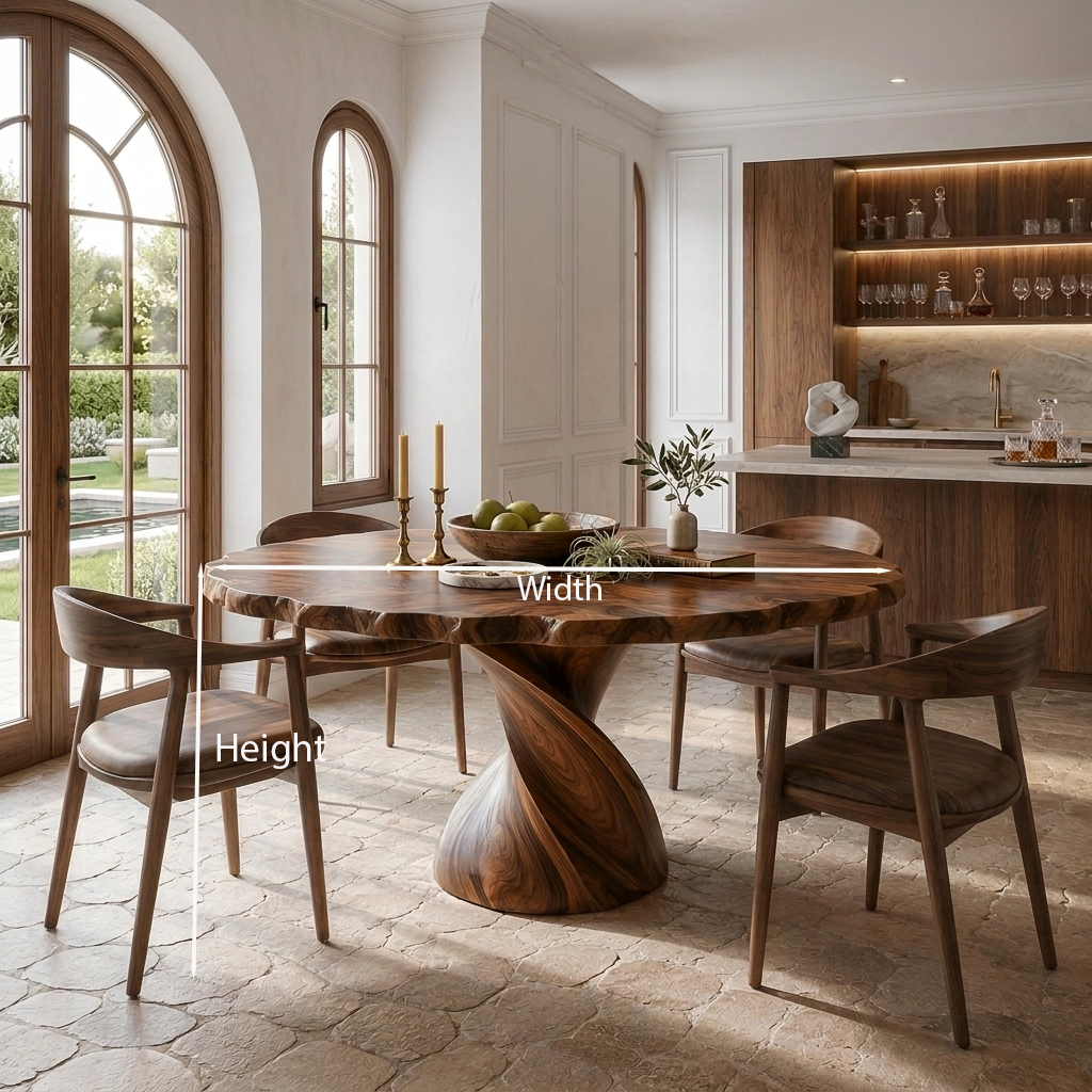Modern Wooden Dining Table With Twisted Pedestal For Kitchen