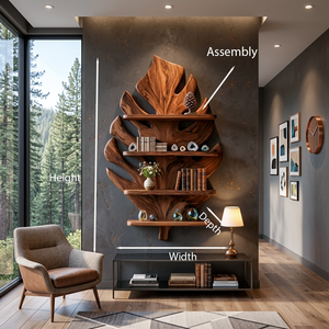 Wooden Tropical Leaf Wall Bookshelf For Living Room