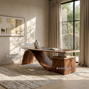 Organic Wooden Desk With Undulating Base For Home Office
