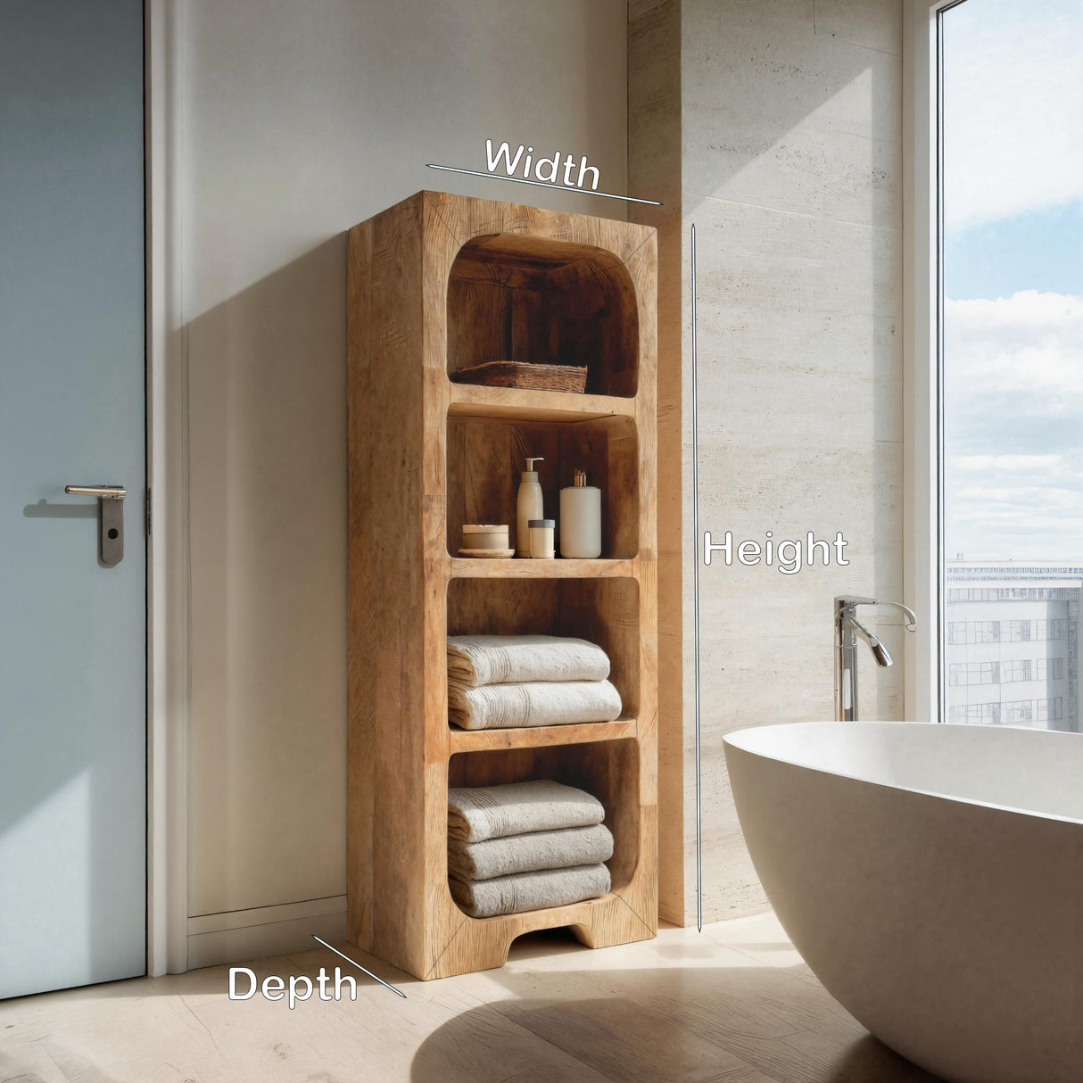 Minimalist Wooden Bathroom Cabinet With Four Tiers For Interior Decor