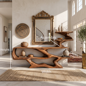Modern Sculptural Wooden Console Table With Open Shelves For Interior