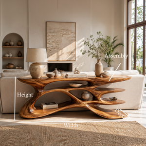 Wooden Console Table With Sculptural Form For Living Statement