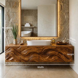 Wooden Floating Bathroom Vanity Wave Carved Cabinet For Bathroom Remodel