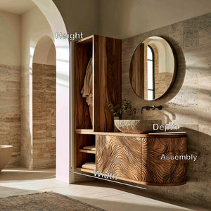 Organic Carved Bathroom Vanity With Linen Tower Side For Bathroom
