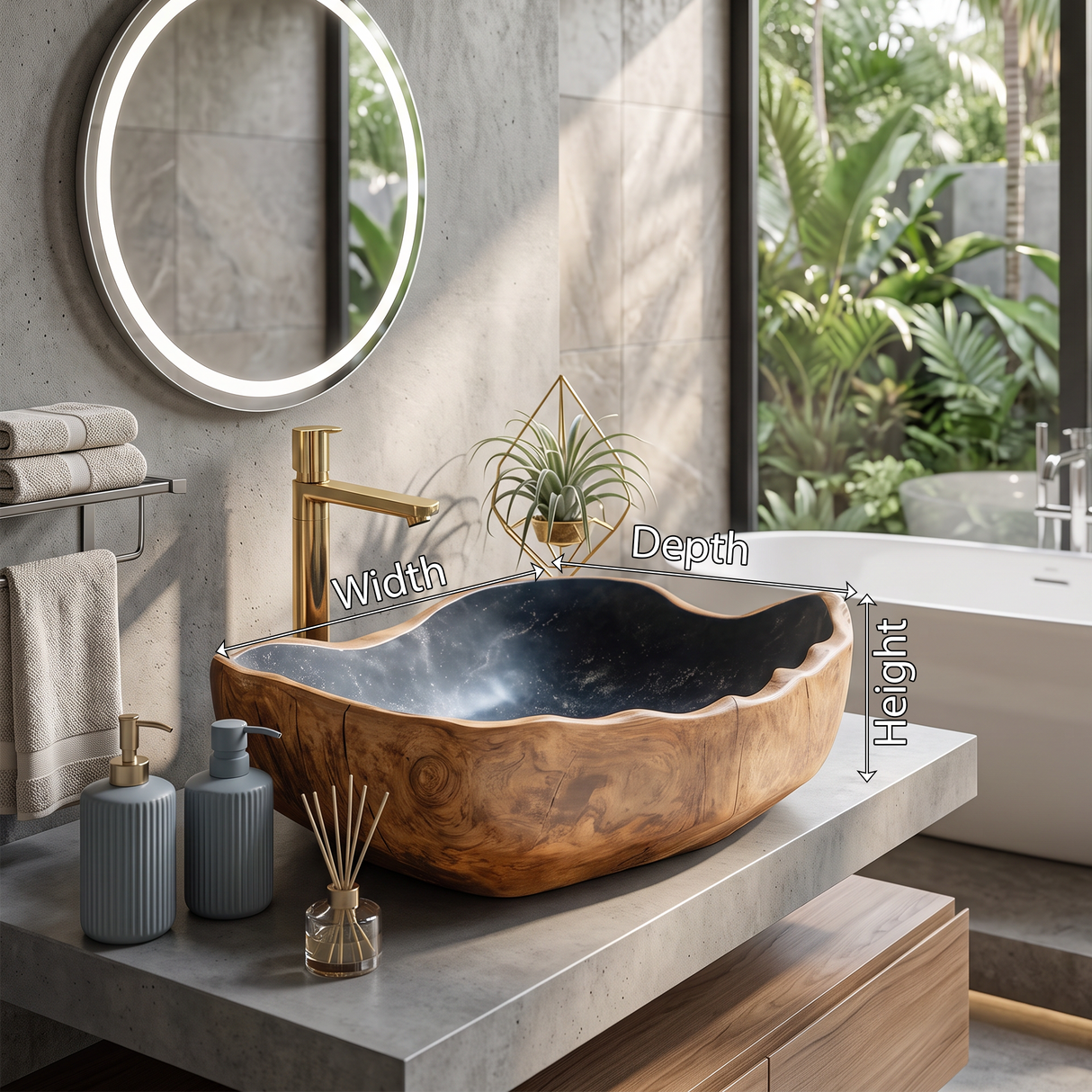 Solid Wood Sink Mid Century Look For Bathroom Interior