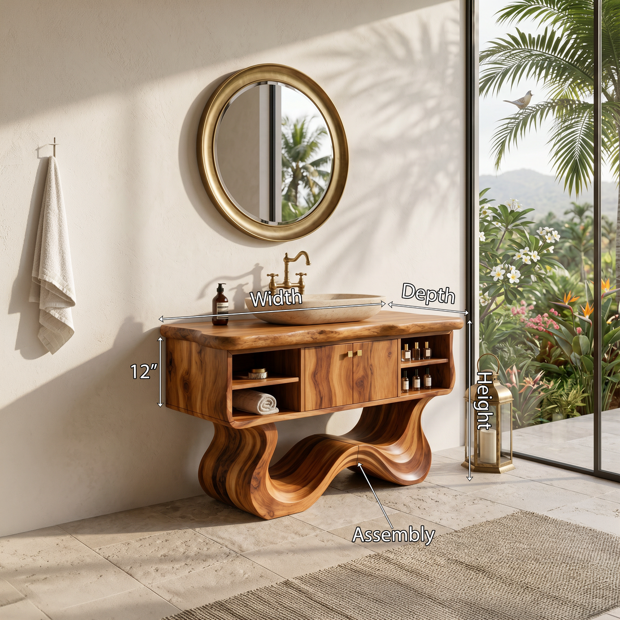 Modern Organic Vanity With Open Shelf For Spa Bathroom
