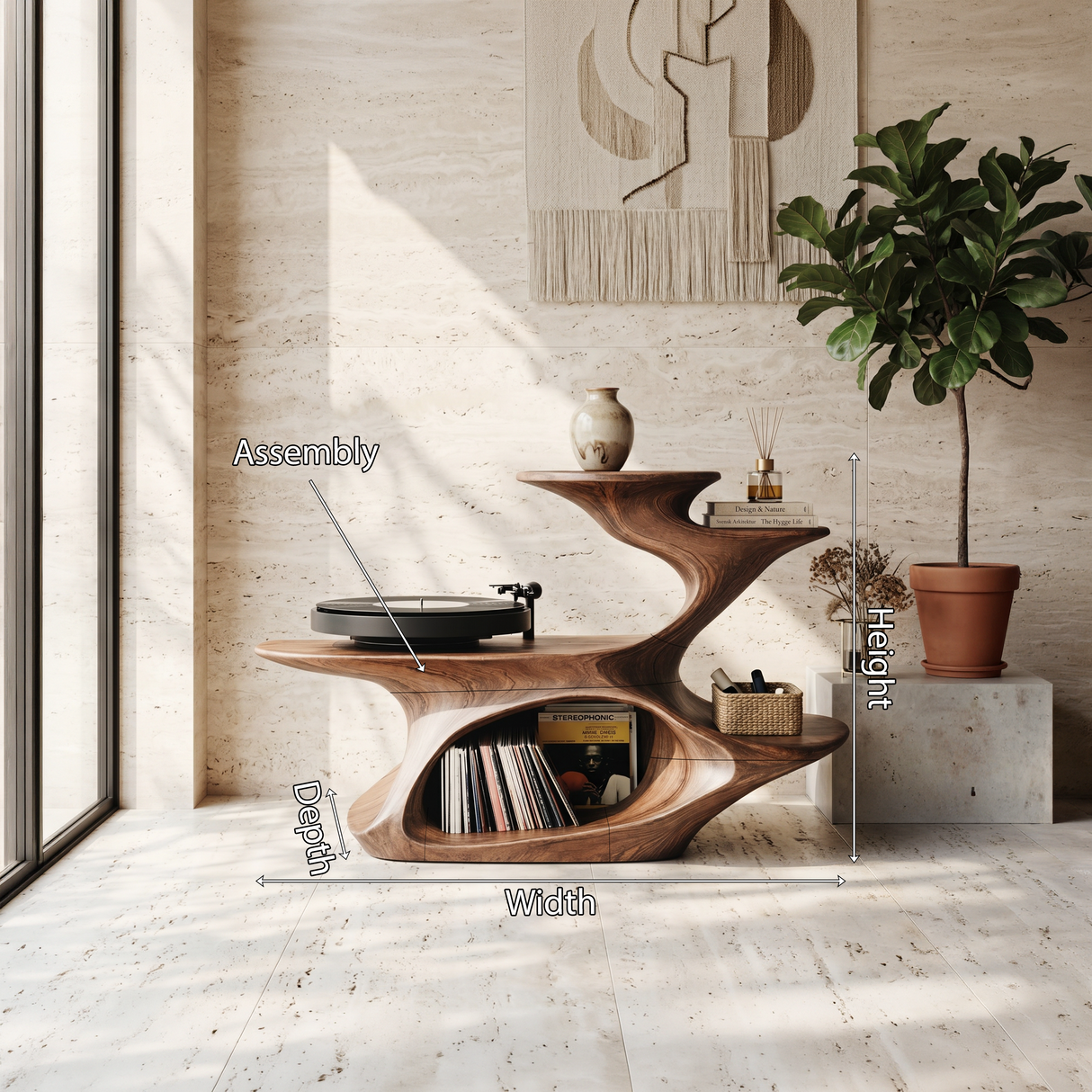 Handcrafted Live Edge Record Stand Unique Living Room