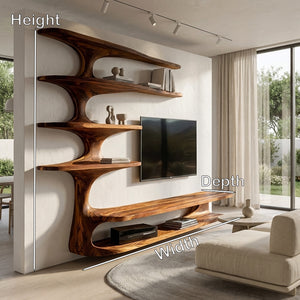 Modern Natural Wood TV Console With Shelving For Living