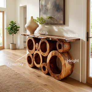 Wooden Console Table With Multiple Round Blocks Base For Hallway