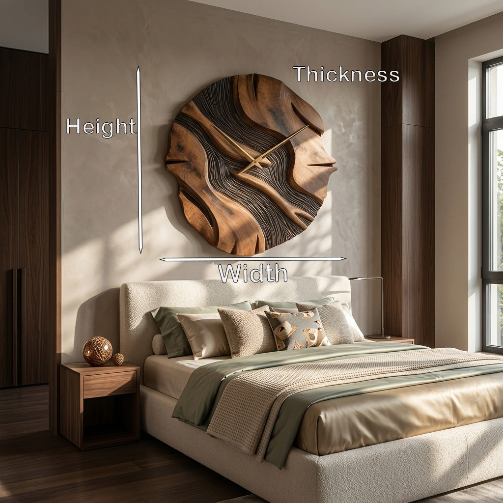 Organic Sculptural Wooden Wall Clock For Living Room