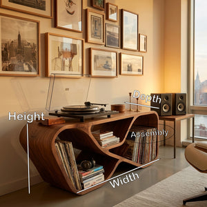 Organic Record Player Cabinet With Curved Shelving For Living Room