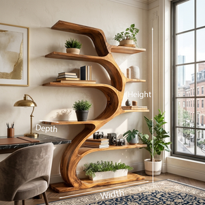 Minimal Natural Wood Bookshelf Branch Design For Interior Space