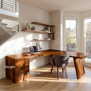 Rustic Wooden L-Shaped Desk For Bright Study Room