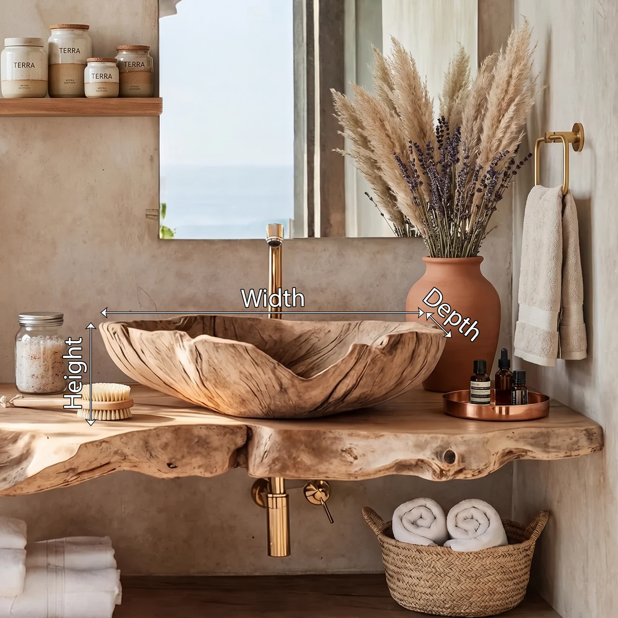 Farmhouse Handcrafted Wooden Vessel Sink For Bathroom